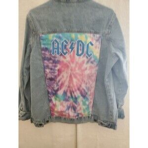 NWT Men’s AC/DC Blue Denim Trucker Jacket Official Licensed Tie Dye RARE Size S.